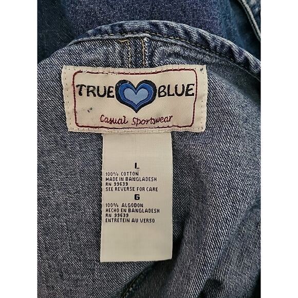 VTG 90s Denim Embroidery Floral Midi Dress L Blue Cottage Country Western Rustic - Picture 8 of 12